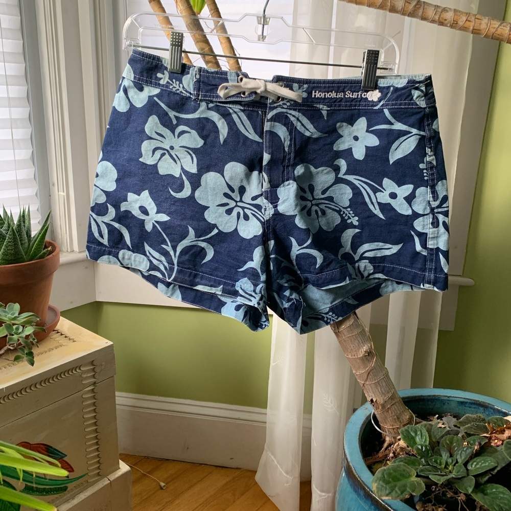 Vintage Honulua Surf 🌊Women’s 🌺 Board Shorts Size 11 Blue Hibiscus Floral - Picture 11 of 12